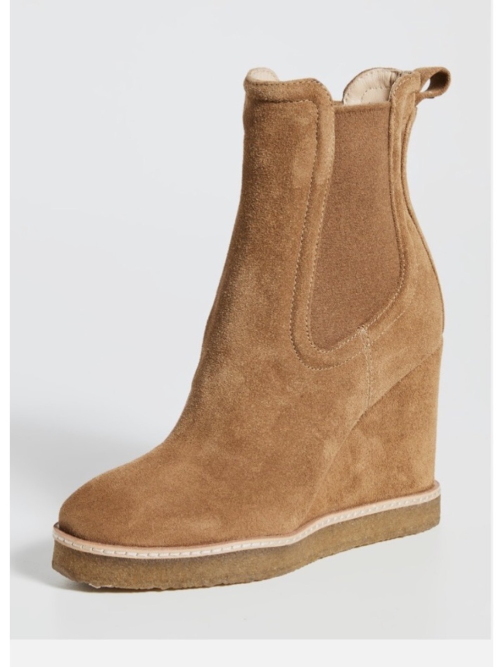 Veronica Beard Aari Wedge Heel Chelsea Boots Size 8 Brown Leather Suede - Picture 4 of 13
